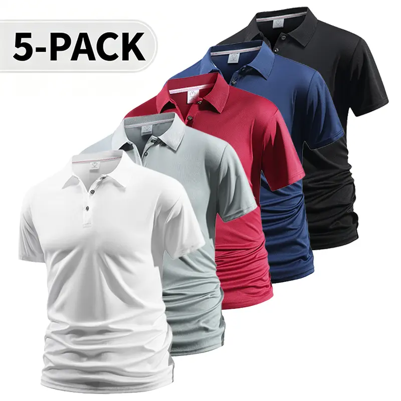 5-Pack Men’s Quick-Dry Polo Shirts, Breathable Short Sleeve Golf & Business Casual Tops