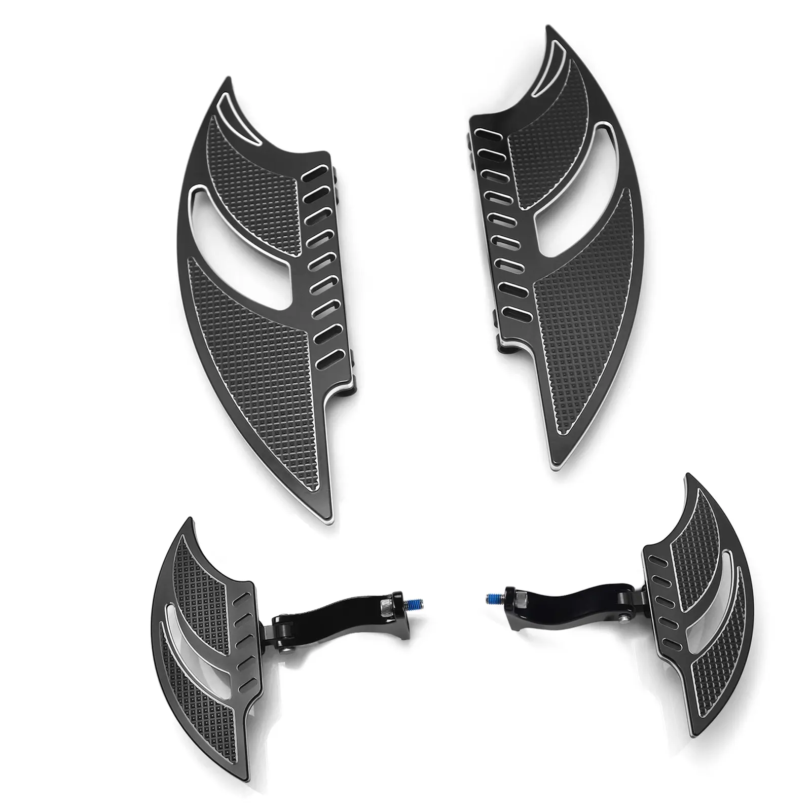 CNC Blade Aluminum Alloy Motorcycle Floorboards - 1 Pair Black Driver & Passenger Footrest Pegs for Harley-Davidson FLHRXS Special, FLHX Street Glide, FXSTD Deuce 1980-Up, Super Glide FXD, Low Rider FXDL, Touring, Ultra Limited Low FLHTKL