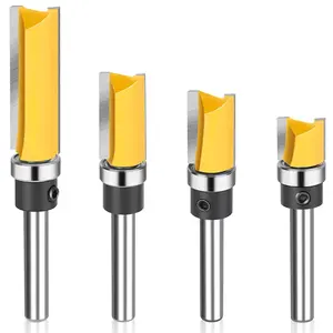 4PCS Flush Trim Route Bit 1/4 Shank, Premium Pattern Flush Cut Route Bit with Bearing to Prevent Tear-Out, Straight Cut Carbide Tipped Template Router Bit for Woodworking, Milling, Trimming