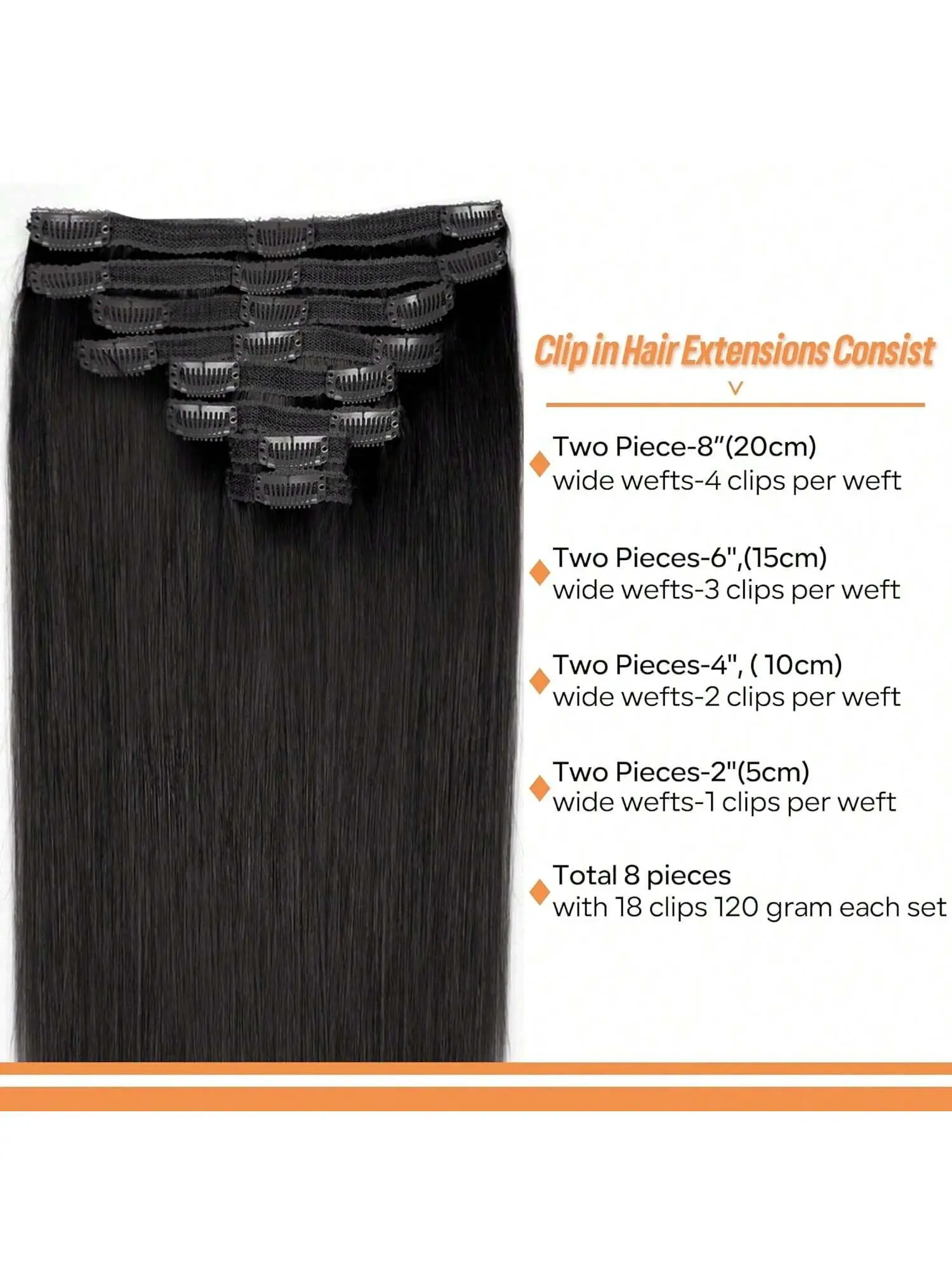 18 Inch Real Human Hair Clip In Extensions 8 Piece Set 100g Amazon.com : Clip in Hair Extensions Real Human Hair, 18  main image 4