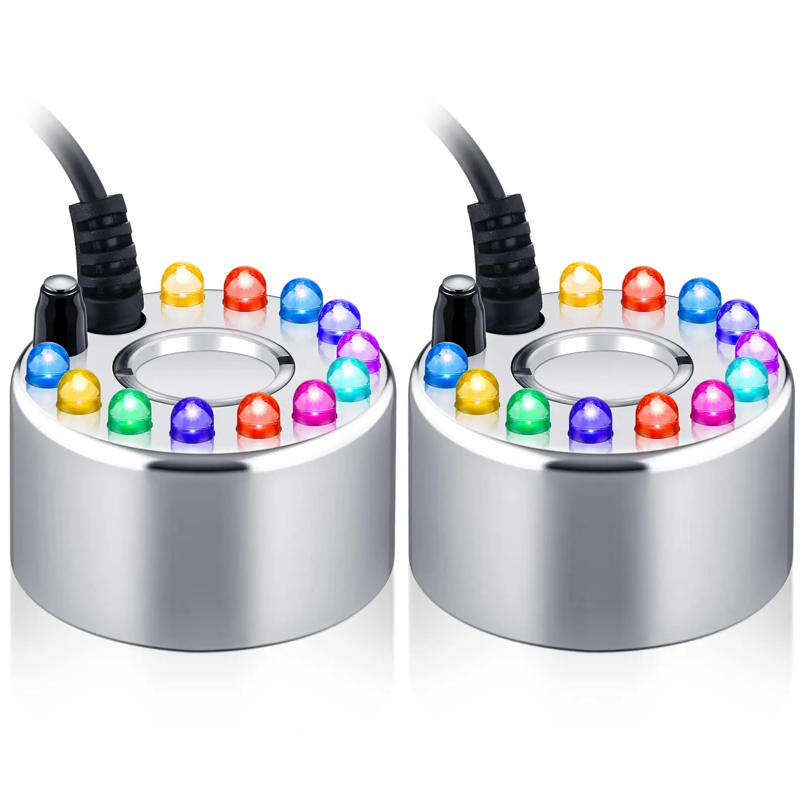 Halloween Mist Maker Fogger Mini Fog Machine with 12 LED Light Flashes, Indoor Fountain Mist Maker Ultrasonic Fogger Atomizer Air Humidifier Portable Fog Machine for Smoking Cauldron, Witch Pot, Fountain, Water Garden, Pond