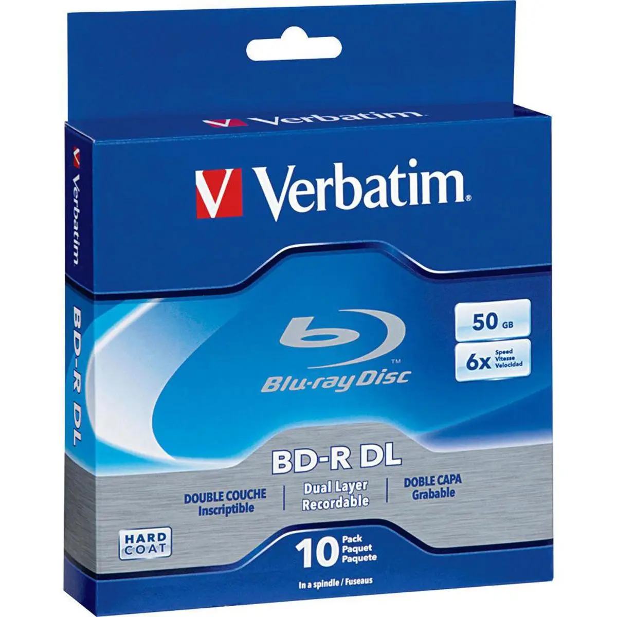 Verbatim Dual Layer Recordable BD-R DL 50GB 6x Blu-ray Disc with Hard Coat, 10-Pack Spindle Pack