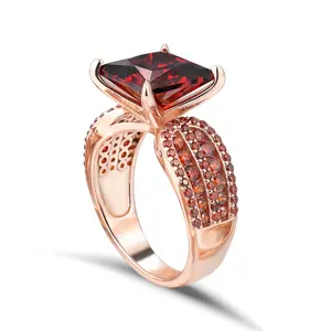 [R176-2]  Classic Elegant Cubic Zirconia Ring S925 Silver 6ct Princess Cut Vintage  Engagement  Ring  Red Gold High-End Prefect Brithday  wedding Gift