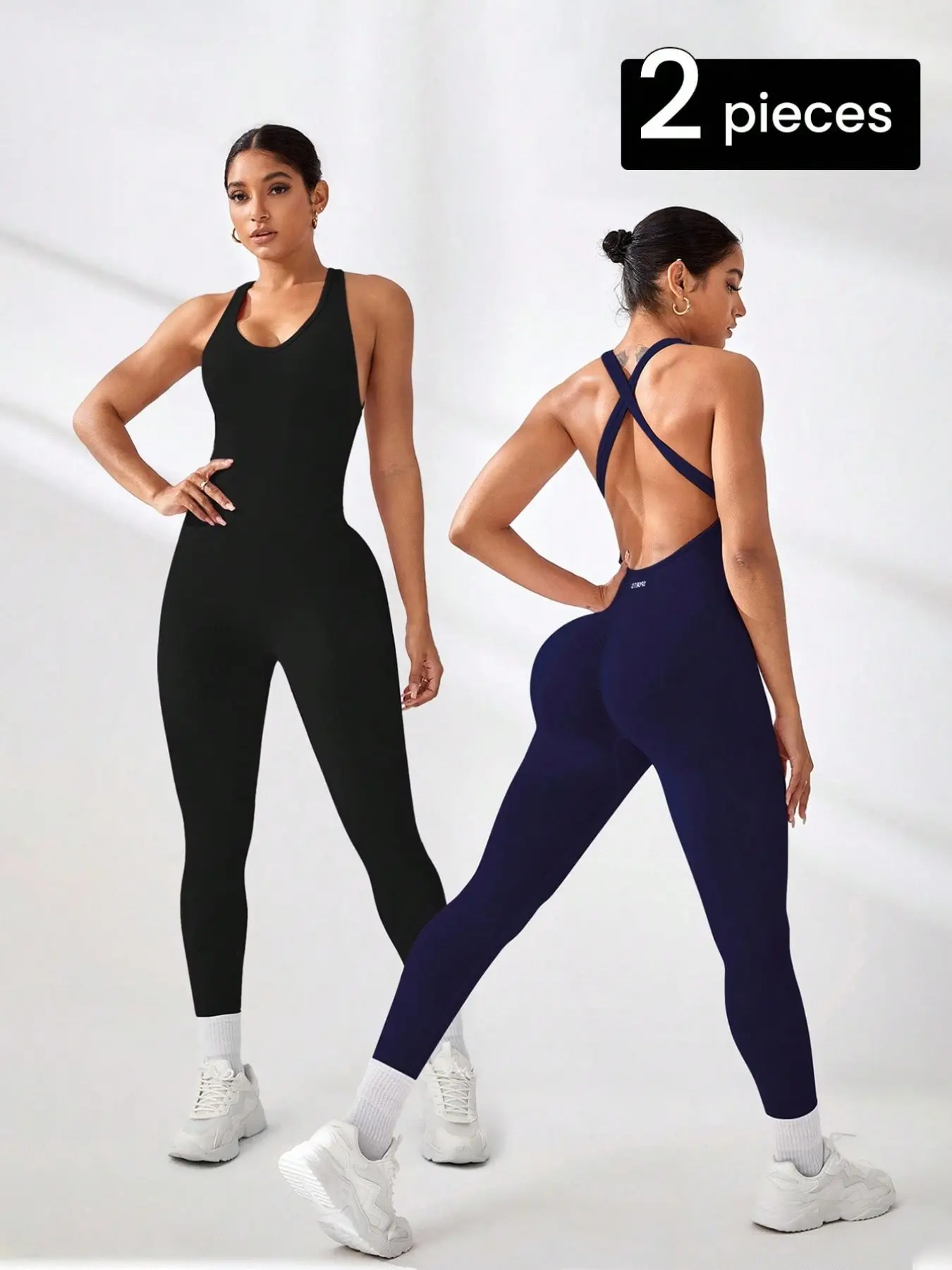 2-Piece Set New Cross Back Yoga Workout Jumpsuit, Sport Jumpsuits, Outdoor Running Fitness Gym Wear, Sexy High-Waisted Sportswear, All-Season Activewear