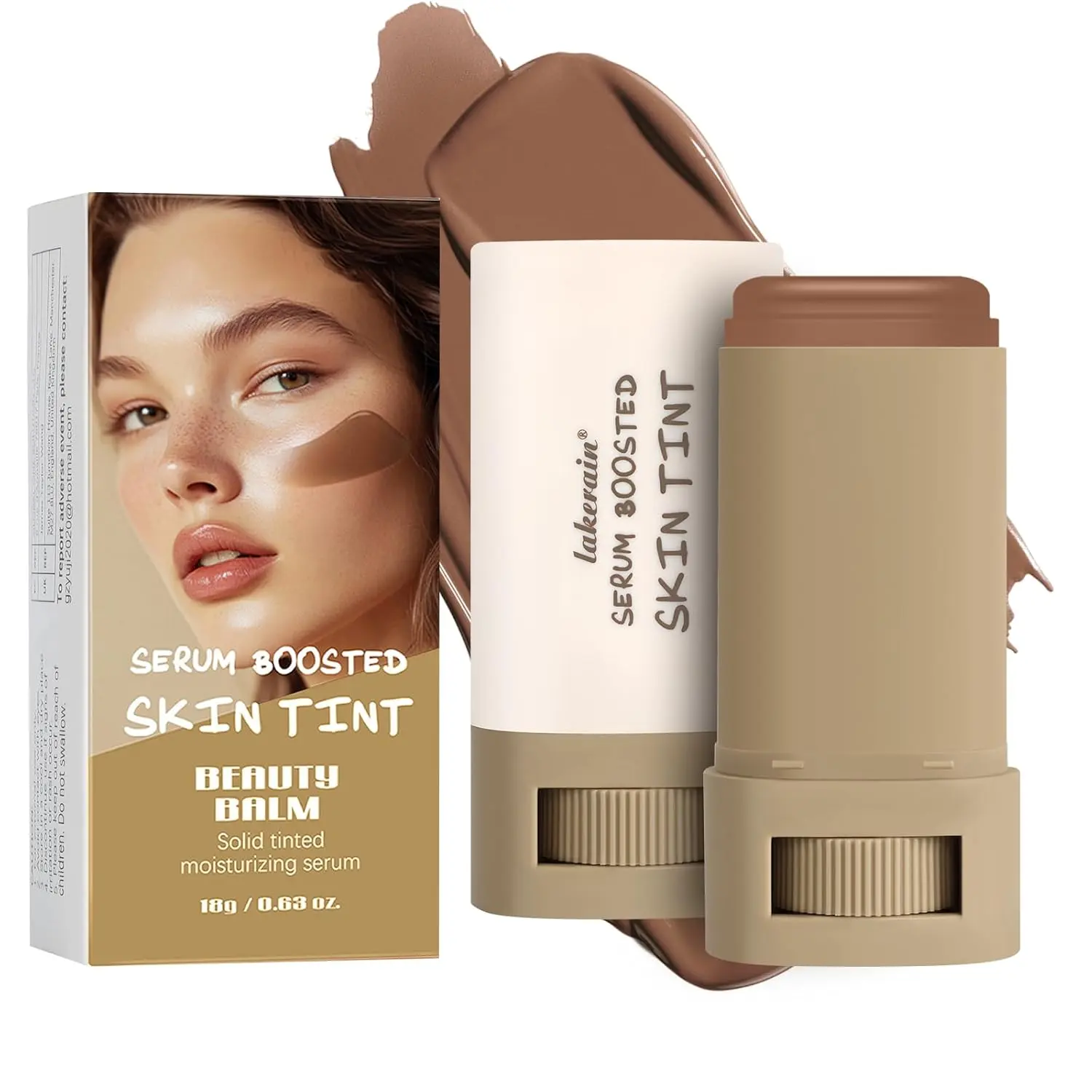 Moisturizing Foundation Stick, Serum Infused Solid Balm with Buildable Coverage for Even Tones and a Radiant Finish for Women, 18g, Hydrating Care, Contour, Cosmetic