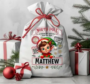 Personalized Christmas Gift Sack with Red Drawstring – Large 19.6" x 28" Santa Sack