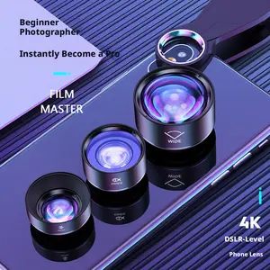High-definition 3-in-1 mobile phone lens kit: wide-angle, macro, fisheye, and special effects lenses.