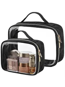 1 Pack Transparent PVC Portable Makeup Bag, Waterproof Travel Toiletry Organizer Pouch, Clear Cosmetic Storage Case with Handle, Cosmetic Travel Bags for Women