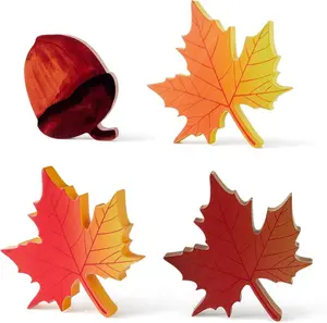 Fall Decorations for Home Thanksgiving Table Decor Fall Leaves Wooden Signs Fall Decor Party Tray Display Shelf Maple Leaf Pine Cone Set of 4