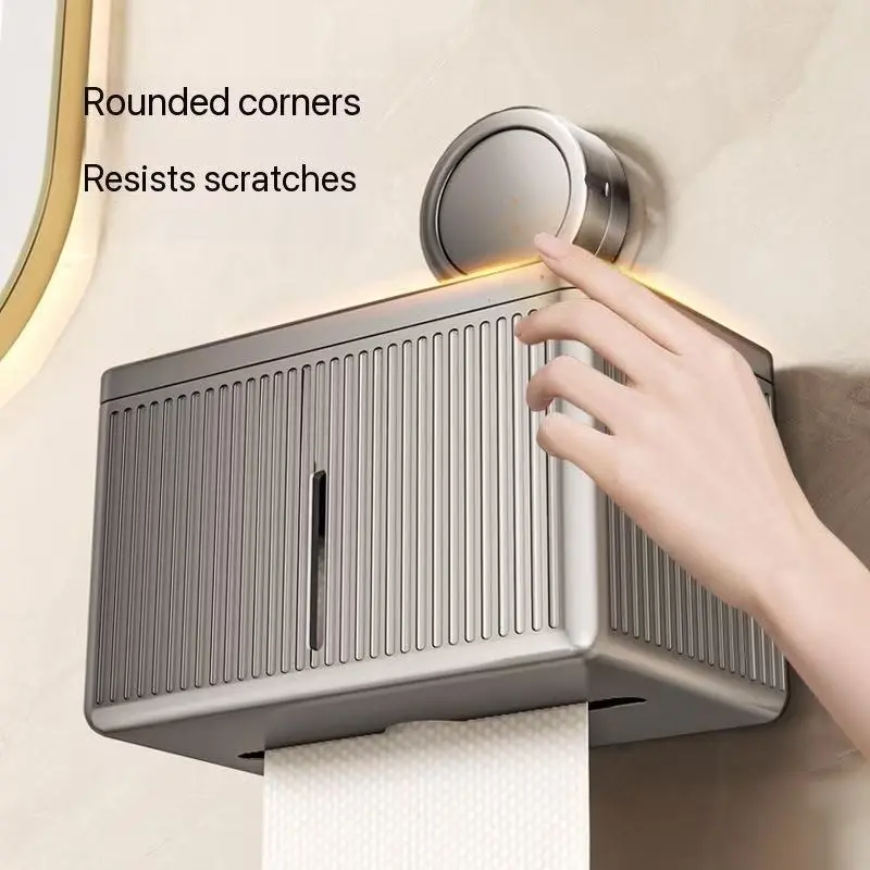 Suction cup tissue box, waterproof and hole-free installation for bathroom, household tissue holder, roll paper holder, toilet paper holder for living room and toilet
