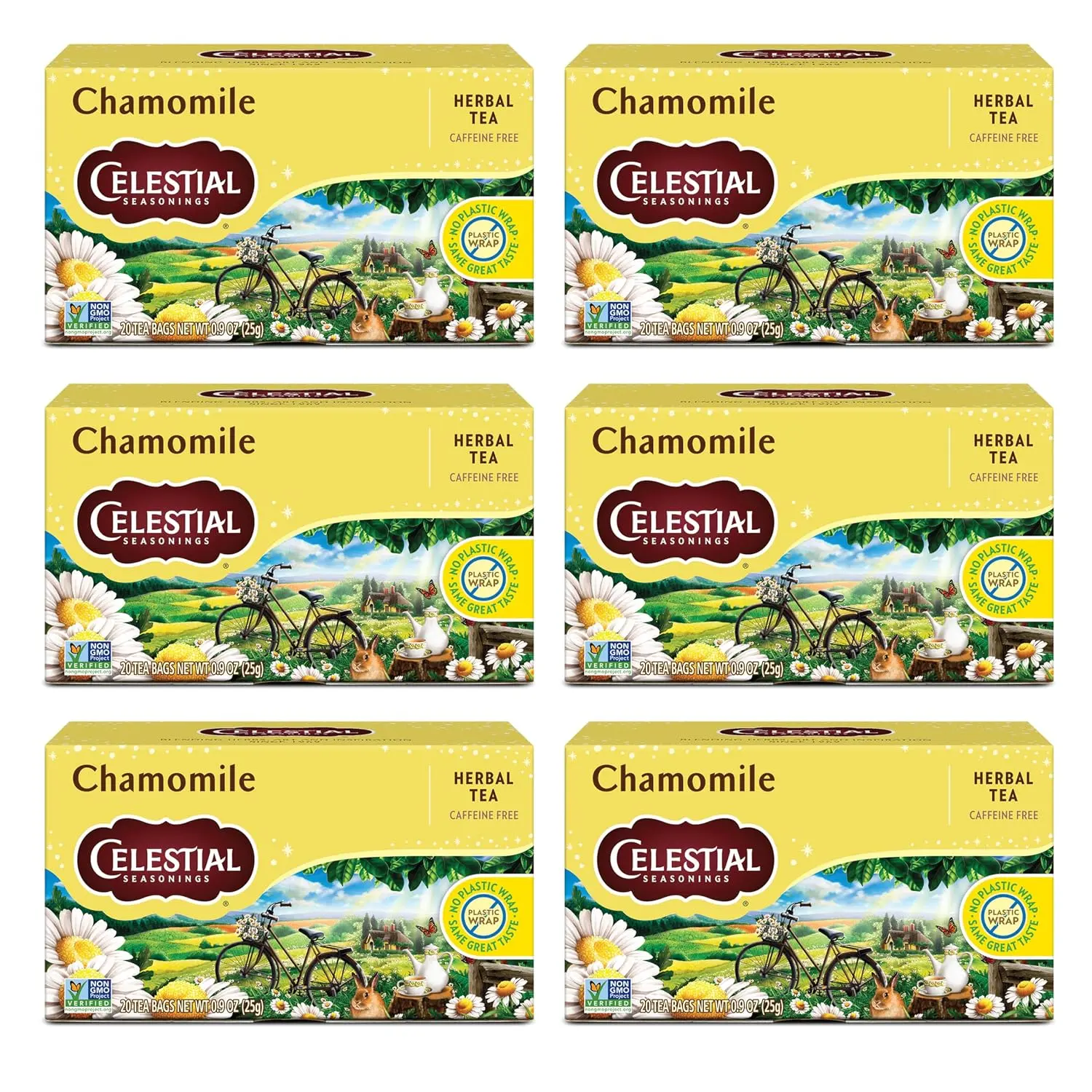 (Pack of 6) Celestial Seasonings Chamomile Herbal Tea, Caffeine Free, 20 Tea Bags Box