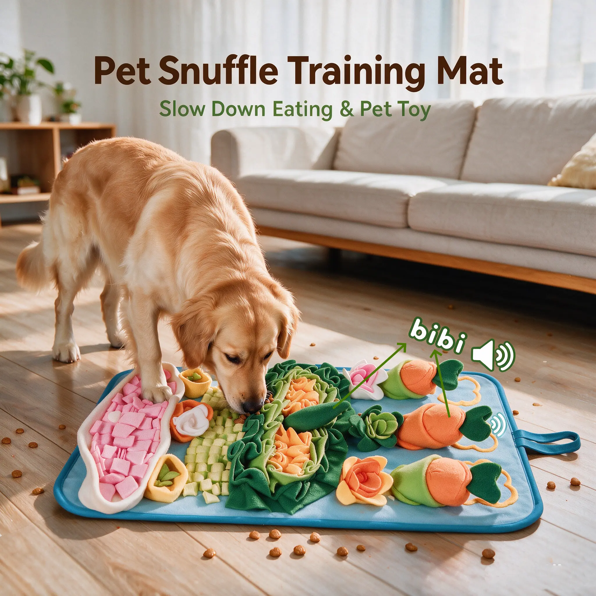 Large dog sniffing training pad -31 inches x 17 inches washable bottom anti slip design sniffing pad, suitable for hiding food training, intellectual stimulation, and stress relief. Contains sound producing carrot toys