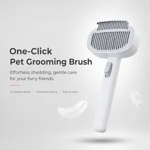 2-in-1 Self Cleaning Slicker Brush for Dogs and Cats, Pet Grooming Tool with Deshedding Comb Edge, Gently Removes Loose Undercoat, Mats and Tangled Hair, One-Click Hair Release