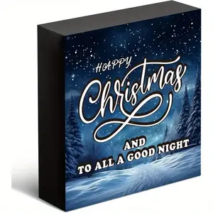 Christmas Halloween Decoration， 'Happy Christmas and to All a Good Night' Wooden Box Sign - Warm & Sweet Gifts for Family, Decor for Desk, Bedside Table, Windowsill 5x5 inch