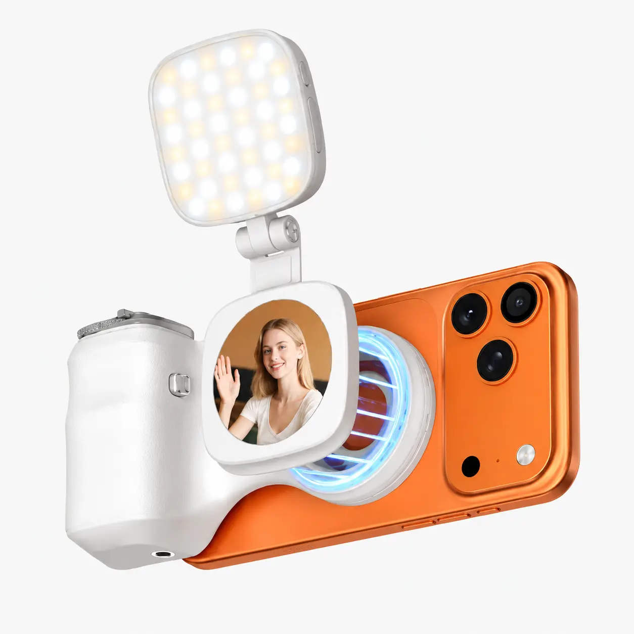 Magnetic Phone Camera Handle with Fill Light, USB-C Rechargeable Remote Shutter, 3KG Strong Magnet Grip for Smartphone/Cellphone/Mobile, Stable Vlog Shooting for Soccer Outdoor Sports, Compatible with iPhone Samsung Android