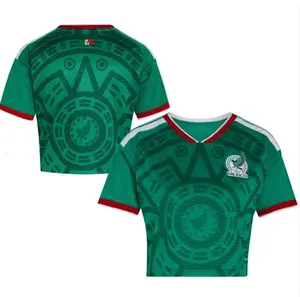 [Custom any request] Mexico 2026 Home Kit Cropped Mesh Jersey Shirt For Women, Mexican Flag Jersey Sports Shirts, Gift Shirt for Mexico Football Fans, World Cup Gift, Y2K Unisex Sport Streetwear