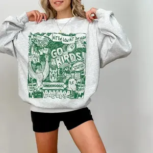 Philadelphia Sweatshirt Gray, Eagles Vintage Cartoon, Eagles Retro Sweatshirt, Cotton Fabric Menswear Tops Man Unisex, Shirt Gift Football Fan Classic Collar Menswear Cotton Sweaters Tops