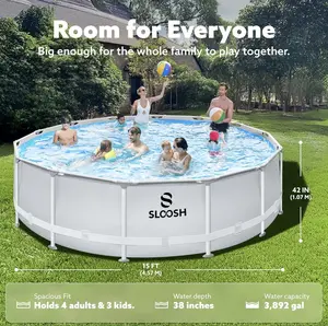 SLOOSH 15ft x 42in Round Frame Above Ground Pool Set, Outdoor Swimming Pool with Filter Pump & Ladder for Kids & Adults (Home Improvement, Garden Supplies)