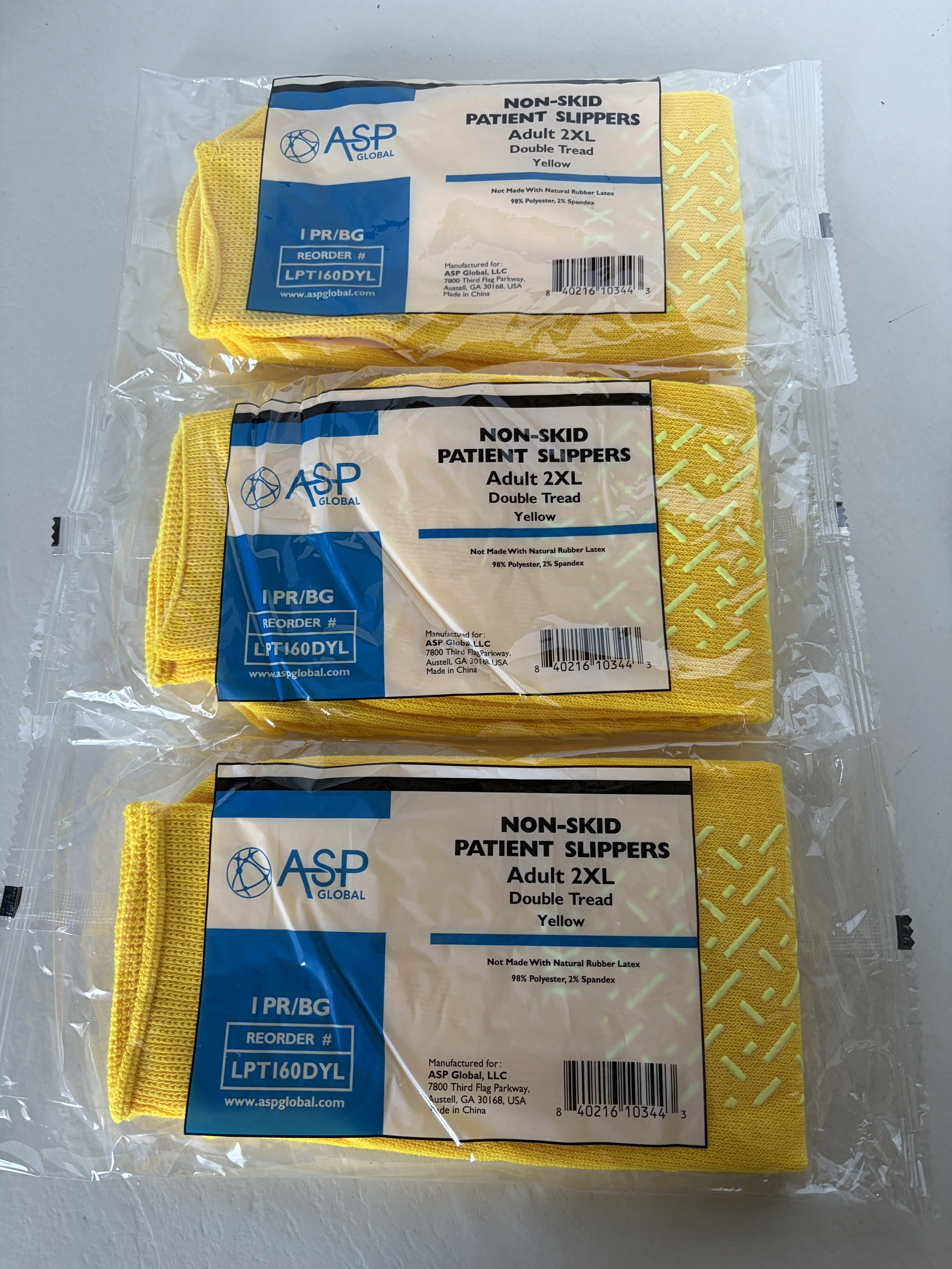 3 Pairs Yellow 2XL ASP Non-Skid Double Tread Patient Slipper Socks ADULT 3 PACK, Security Socks, Protective Ankle Socks