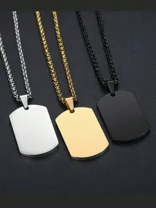 Custom Engraved Polished Punk Hip-Hop Stainless Steel Rectangular Military ID Necklace, Durable Daily Wear, Three Colors Available, Unisex Style, Custom Initial Necklace, Personalized Initial Necklace