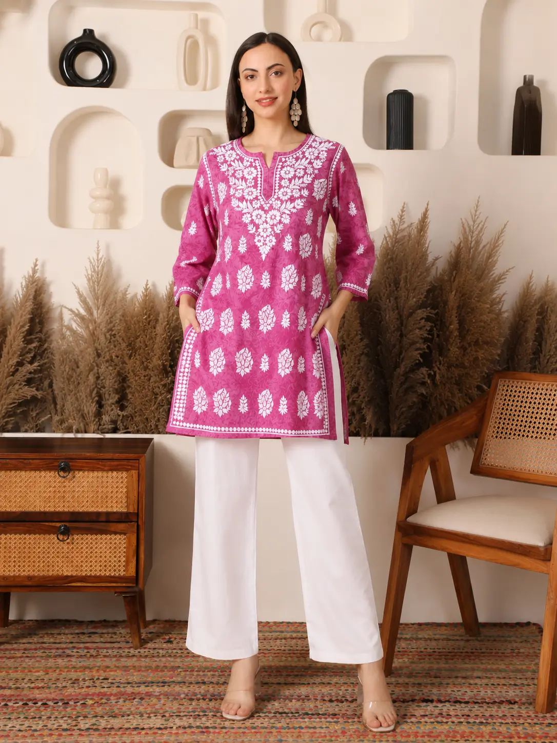 Safiya Cotton Dark Pink Printed Kurta