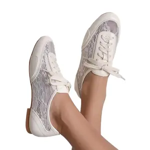 Mesh Embroidered Flats for Women Leopard Mary Jane Flats Ballet Shoes Round Toe Slip On Ballerina Floral Shoes