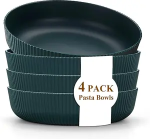 Pasta Bowls Set of 4, 37oz Salad Bowls Soup Bowls Large Pasta Serving Bowl Plastic Unbreakable Serving Dishes Dinner Bowls (Dark Green)