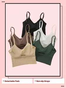 Womenswear Ribbed Sports Bras Detachable Padded Racerback Bralette Tops Sexy Breathable High-Stretch Fabric Gym & Yoga Workout Essentials Full-Body Shapewear casual minimalist elegant sleeveless top tank Apricot Strapless Tube Top with Slit du petank