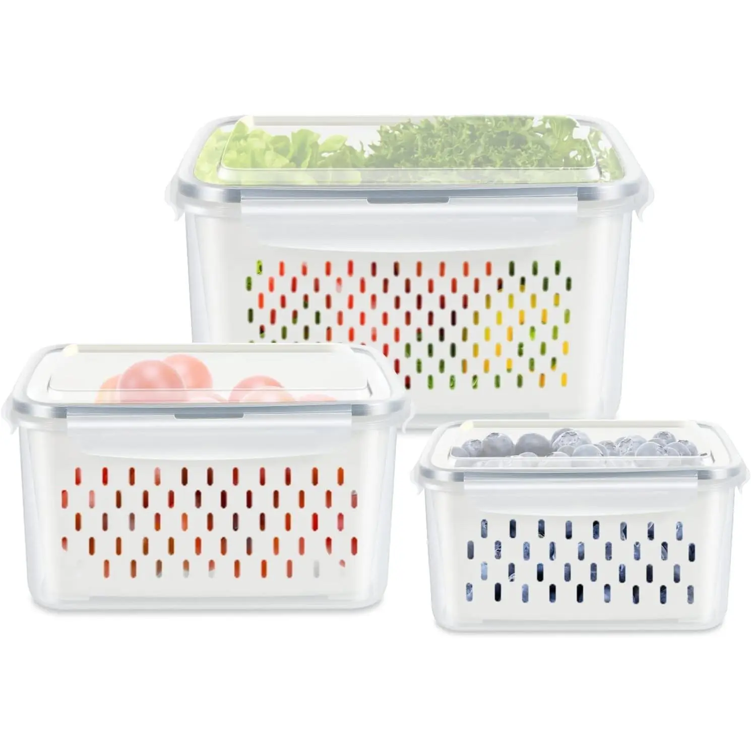 3 Pack Fruit Storage Containers for Fridge Berry Saver Lettuce Keeper