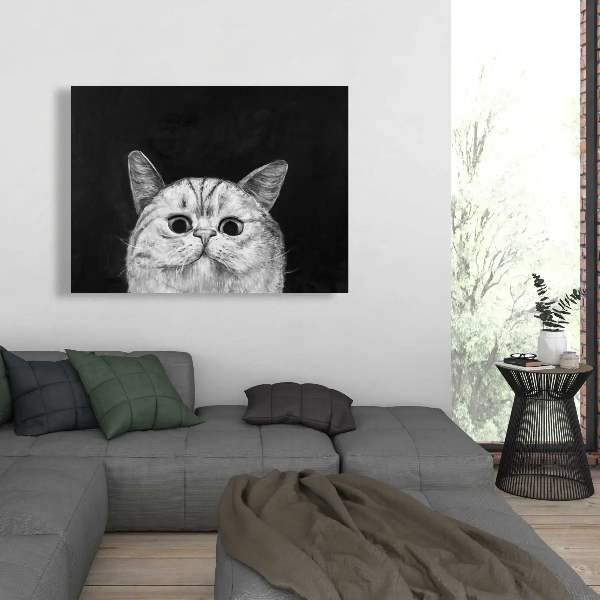 212 MAIN Artistic Watching Cat Wall Photo Print - 36x48 in. Feline Canvas Artwork, Home Decor for Living Room, Bedroom Decoration, Ideal Gift