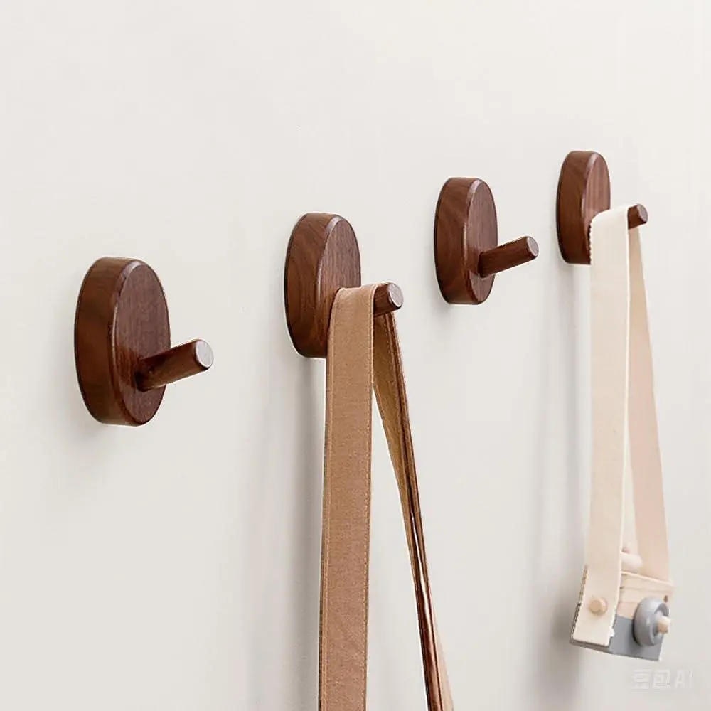 Wooden Hooks Wall Mount, 4 Pack Heavy Duty Wooden Decorative Hooks, for Towel Hooks for Bathrooms, hat Rack for Wall，Closet Wall Hooks. (Walnut Wood)
