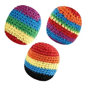 random color Hand-Made Knitted Hacky Footbag Sac, 2026 Upgraded Assorted Foot Bag Crochet Hacky Footbag Sacs for Adults, Juggling Balls for Beginners, Multicolored Geometric Pattern