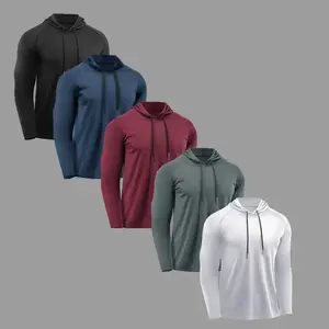 Men’s 5-Piece Solid Color Long-Sleeve Hoodies with Drawstrings – Casual, Sporty Hoodies for Running, Gym Workouts, and Outdoor Activities in Spring and Autumn