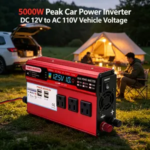 Portable 5000W Peak Power Inverter DC12V to AC110V, Automotive Voltage Transformer with Multiple Ports, Practical Outdoor Travel Accessory for Road Trip Camping, Emergency Backup Power for Phones Laptops