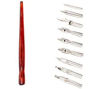 Wooden Dip Pen Set, 10pcs/set Wooden Dip Pen with 9 Counts Replaceable Nibs, Calligraphy Pen Set for Office & School