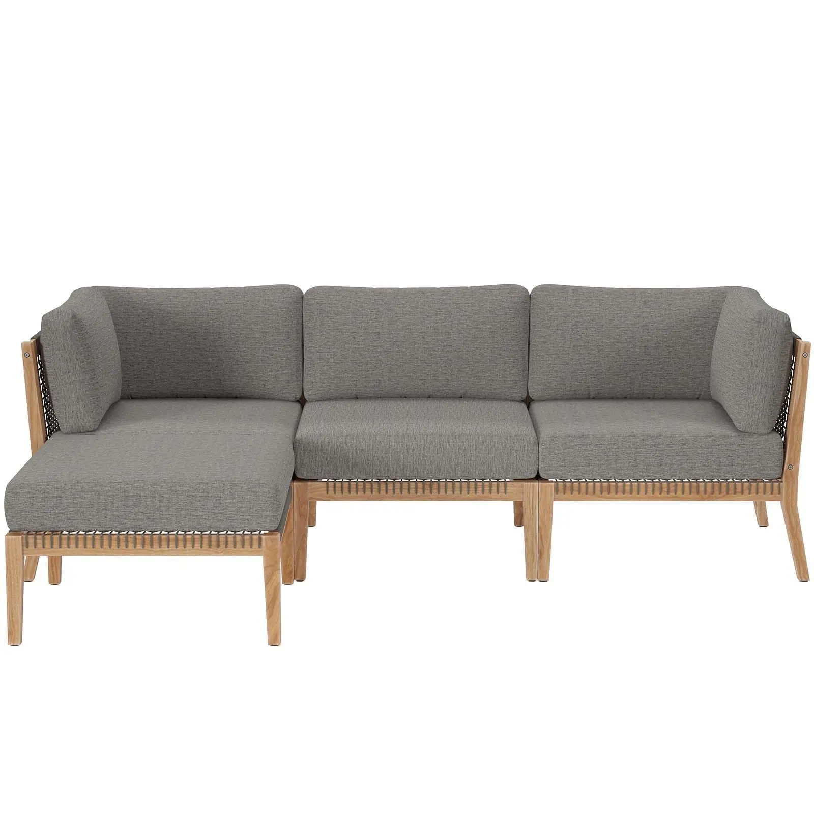 Modway Clearwater Outdoor Patio Teak Wood 4-Piece Sectional Sofa