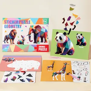 Geometric cute three-dimensional collage, children's 8-in-1 theme sticker puzzle, dinosaur/traffic/animal/ocean multi-theme puzzle enlightenment, 3 years old + boy and girl Table Game
