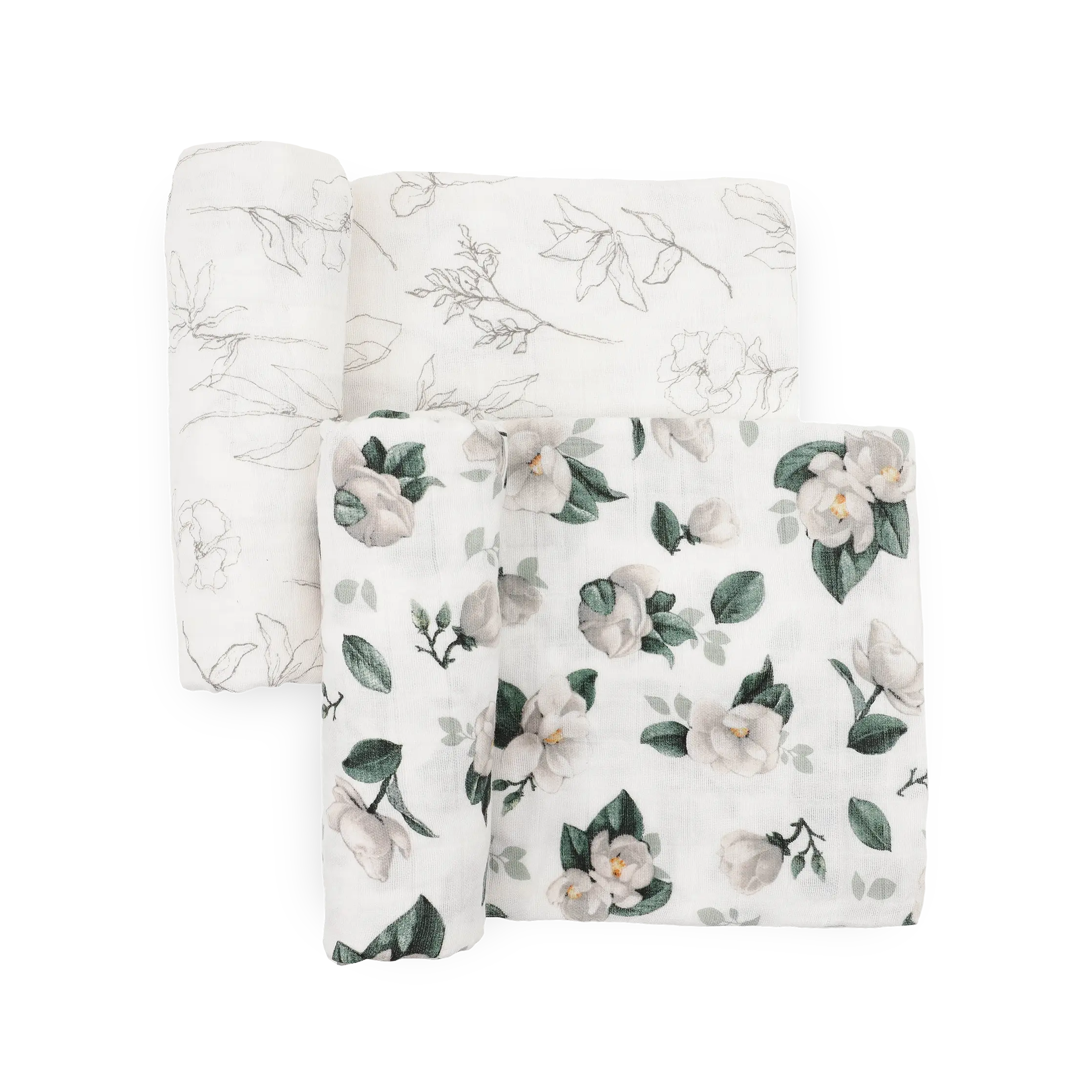 Organic Cotton Breathable Muslin Swaddle Blanket 2-Pack for Infant, Floral Magnolia Floral Bedding Linen Throw