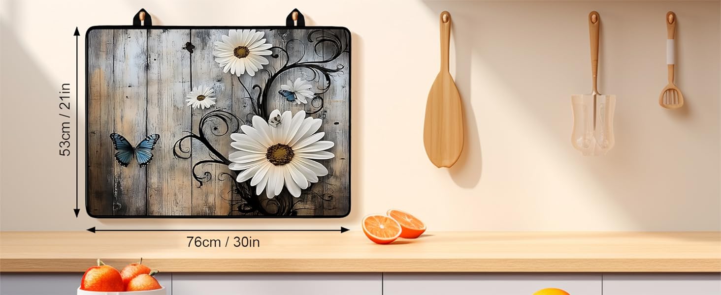 JOYFINITY Heat-Resistant Glass Stove Top Cover with Anti-Slip Rubber Coating – Electric Stove Protector, Scratch-Resistant, Expands Counter Space, Stylish Kitchen Decor (Daisy, 28.4*20.5 in)