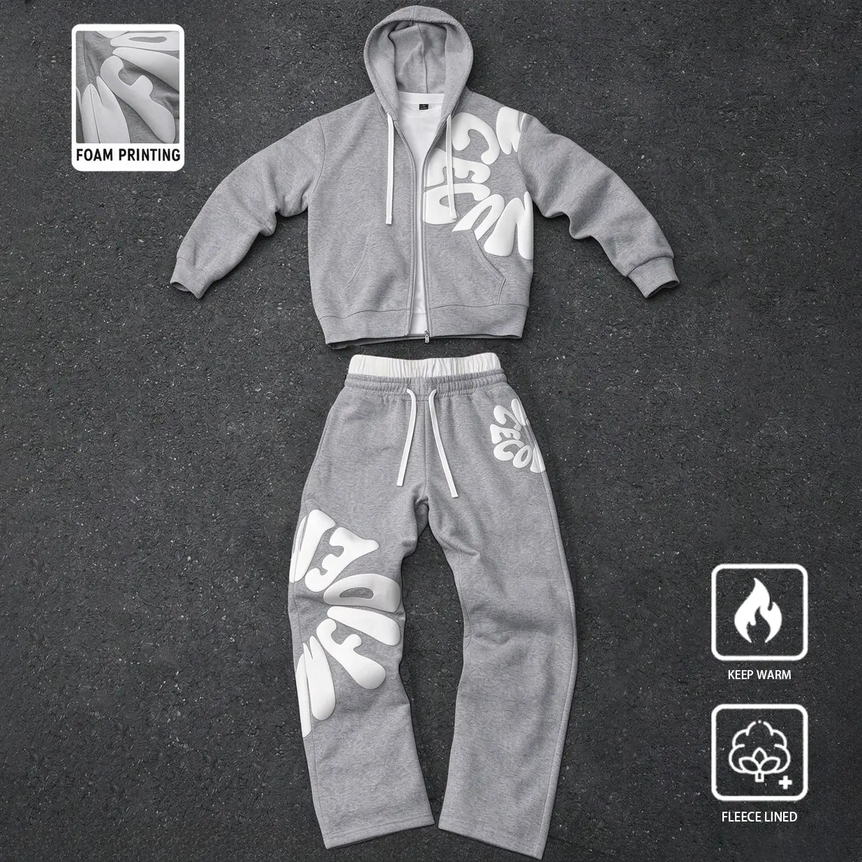 Double Waistband SweatpantsMen’s zip up hoodie + sweatpants — casual, stylish printed soft jogger pants; unisex loose fit; ultra soft and breathable with a drawstring waist; suitable for running and fitness training; men’s loose fit sweatpants.