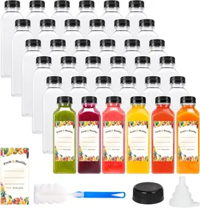 Bululuo Plastic Juice Bottles, Empty Clear Bottles with Caps, Reusable Bulk Beverage Containers for Juices, Milkshakes, and Other Beverages Organizer