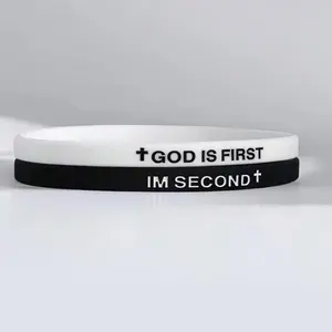 2 Pack GOD IS FIRST IM SECOND Bracelets for Men Women, Inspirational Bible Verses Bracelet, Christian Silicone Bands Gift Set for Teens