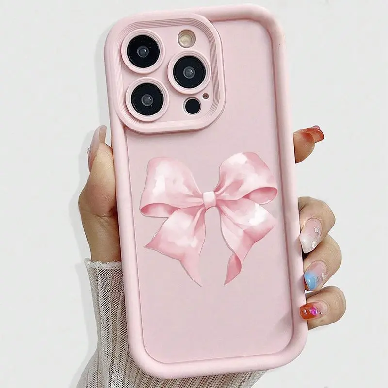 Cute Bowknot Pattern Durable TPU Handheld Cell Phone Case Accessory - Protective Cover with Camera Guard for iPhone 11/12/13/14/15/16/17 Pro, ProMax, Air, Plus, Accessories