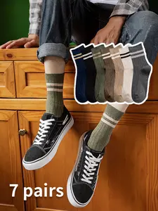 7 pairs of mixed color mid tube sports and leisure socks, gray mid tube socks, versatile mid tube socks for autumn and winter, earth color casual socks, Casual daily socks, one size fits all, can be paired with sports shoes, workwear boots, etc