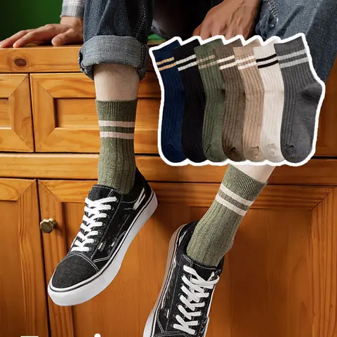 7 pairs of mixed color mid tube sports and leisure socks, gray mid tube socks, versatile mid tube socks for autumn and winter, one size fits all, can be paired with sports shoes, workwear boots, etc, Sporty Socks