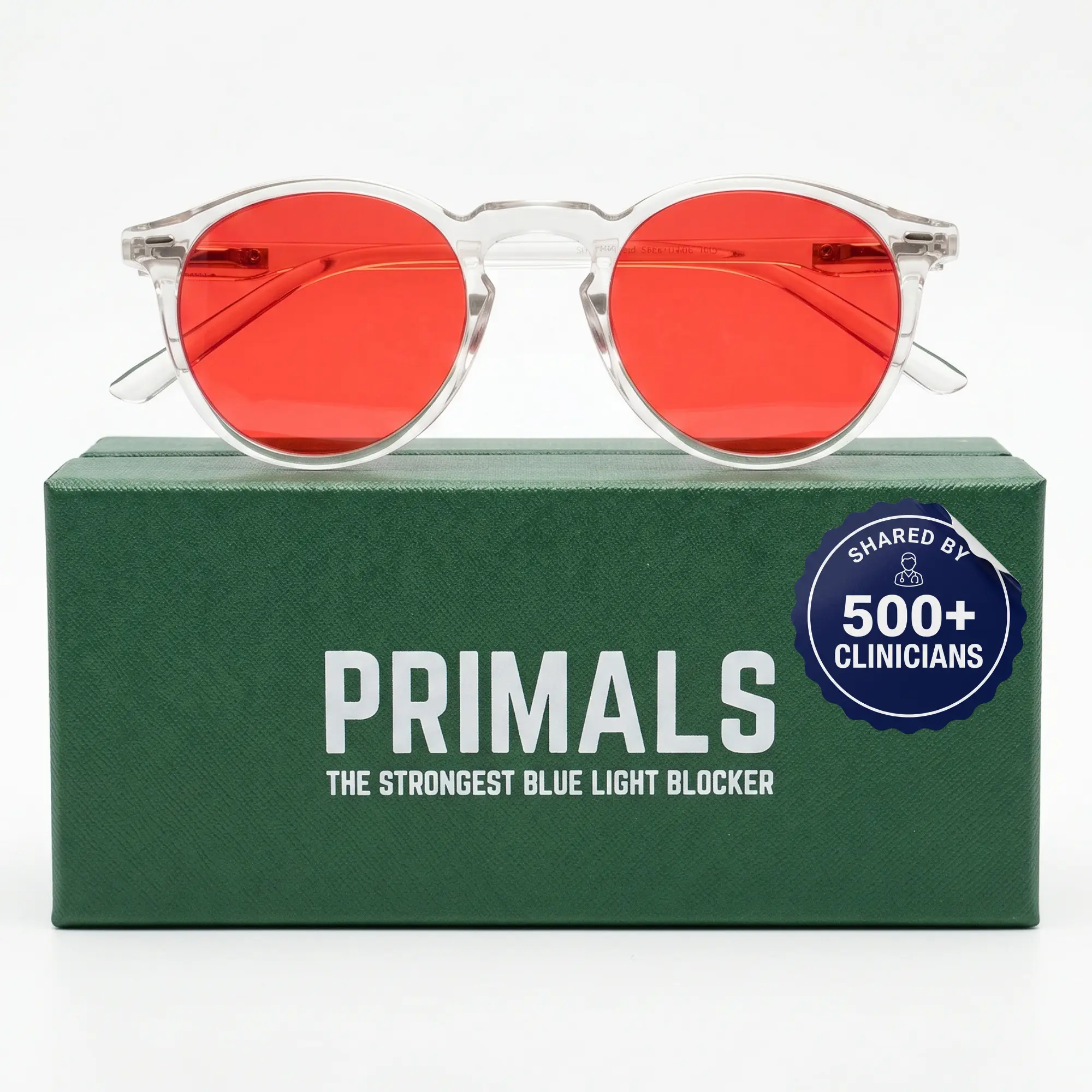 PRIMALS Blue Light Blocking Glasses - Approved by 500+ Clinicians - Extra Strength - Blocks 99.9% Blue Light - Improves Sleep & Focus - Computer/Gaming/TV/Phones - (Red Lens + Clear Frame)