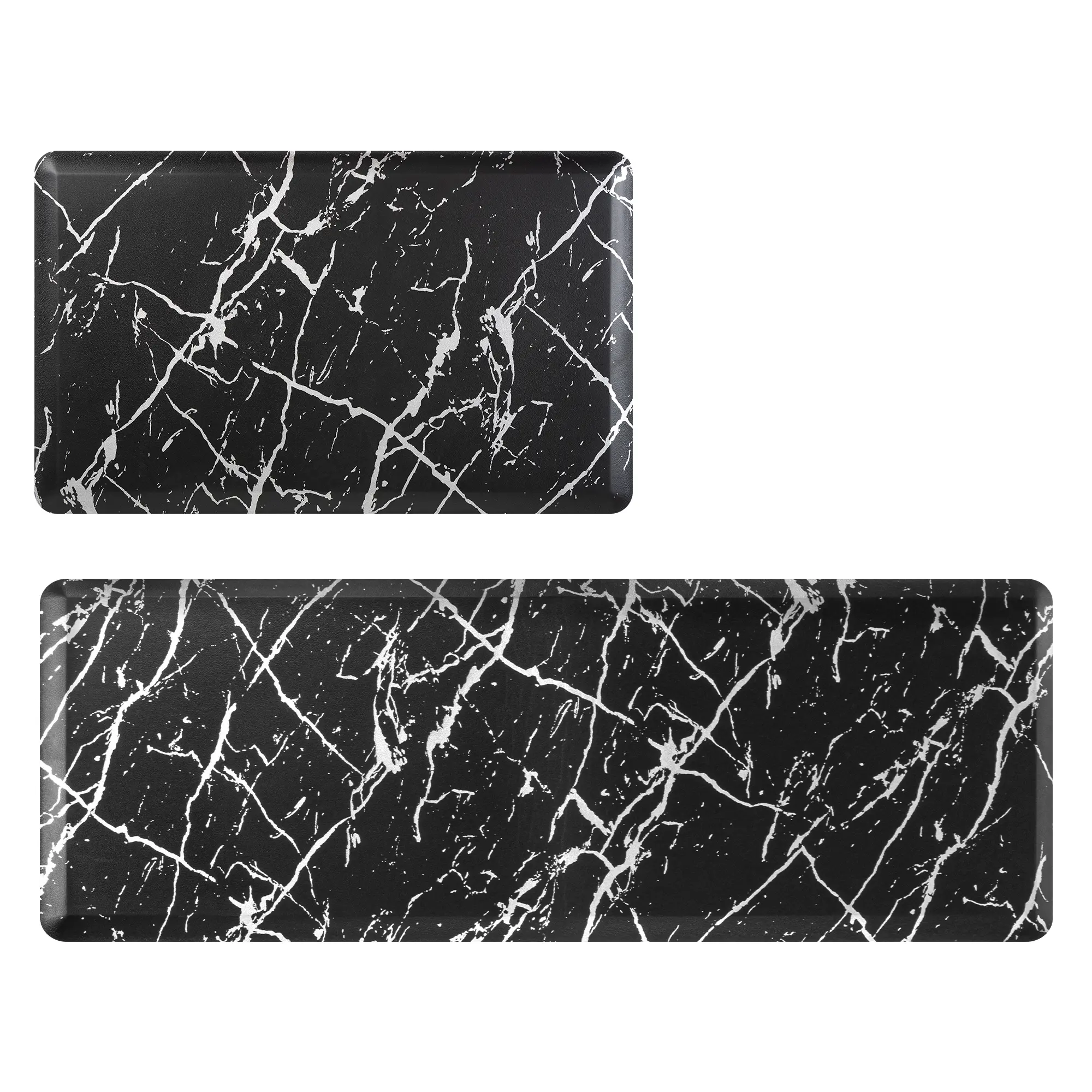 UKISS 2-Piece Marble-Patterned Kitchen Mat Set, Thickened Kitchen Mats, Anti-Fatigue Mats, Waterproof Kitchen Mats, Non-Slip Comfortable Standing Mats, Suitable for Kitchens, Bedrooms, and Offices—Black 17.3 x 28 inches + 17.3 x 48 inches