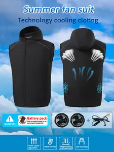 Men's Outdoor Casual Workwear Vest, Plain Color Fitted Jacket, Fan Cooling Air Conditioning Uniform, One Piece Set