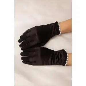 Perla Pearl Trim Satin Wrist Gloves
