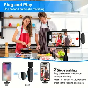 2 Professional Chargeable Wireless Lavalier Microphones with Charging Case, Electronic Receiver, Cable & Adapter, Noise Cancelling Plug-and-Play for Smartphone, Android, iPhone, iPad, Live Streaming, Recording